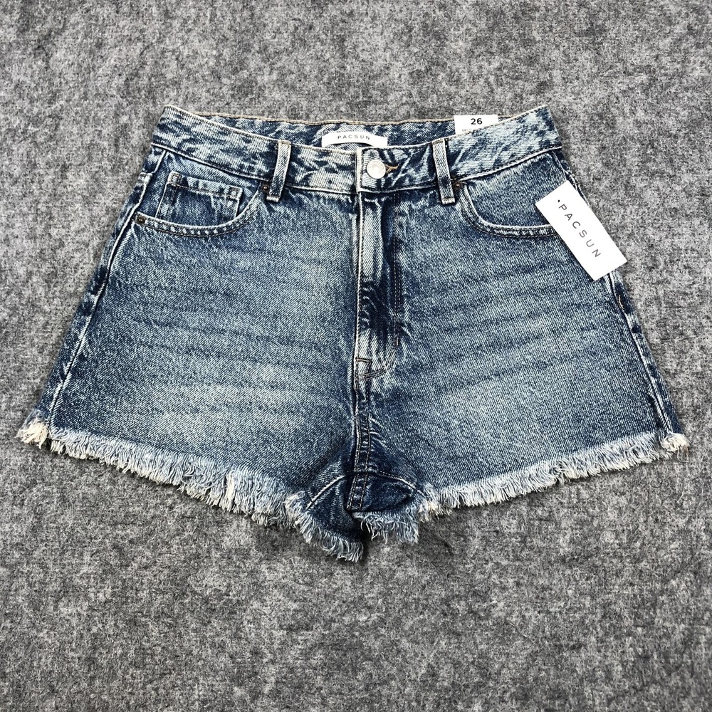 PacSun Shorts Womens 26 Blue High Rise Festival Cutoff Frayed Hem Denim